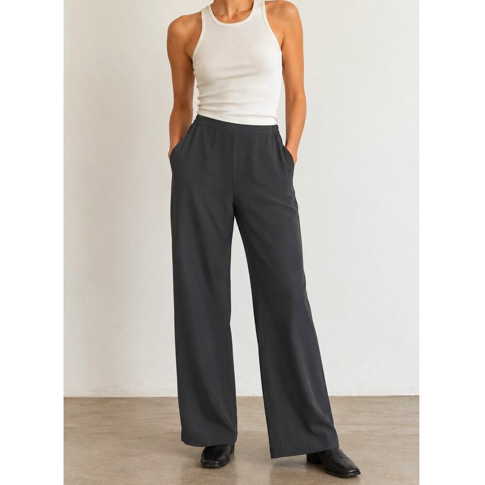 Yeohlee New York Women’s Size 8 Dark Gray Wide Leg Pull-On Pants Pockets Career